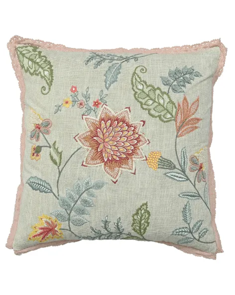 Embroidered Botanical Cotton Decorative Cushion Cover