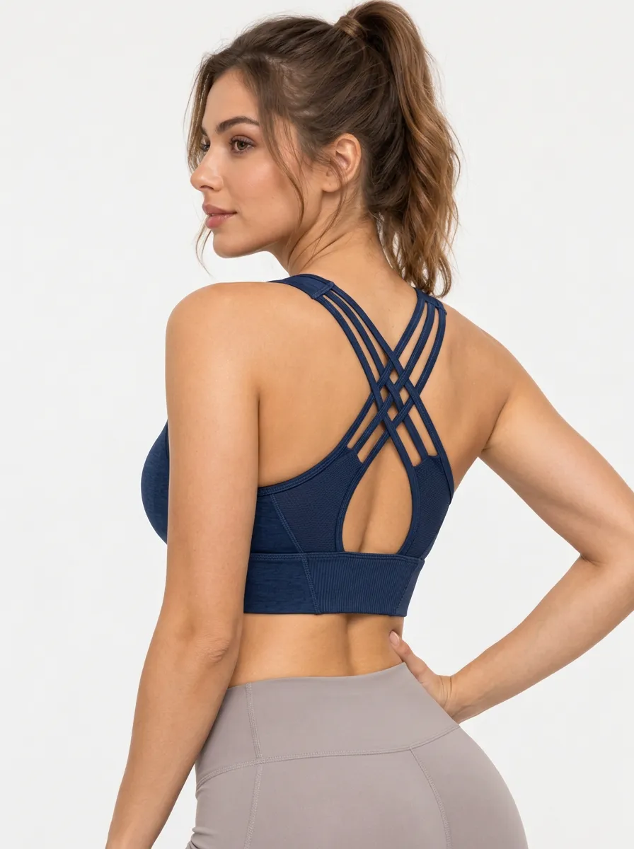 Women's Crisscross Back Sports Bra with Printed Strappy Detail