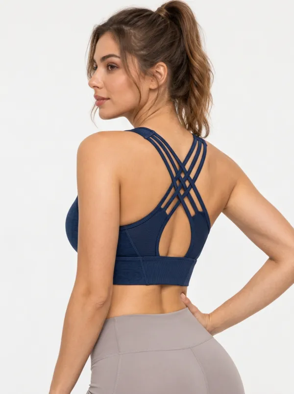 Women's Crisscross Back Sports Bra with Printed Strappy Detail