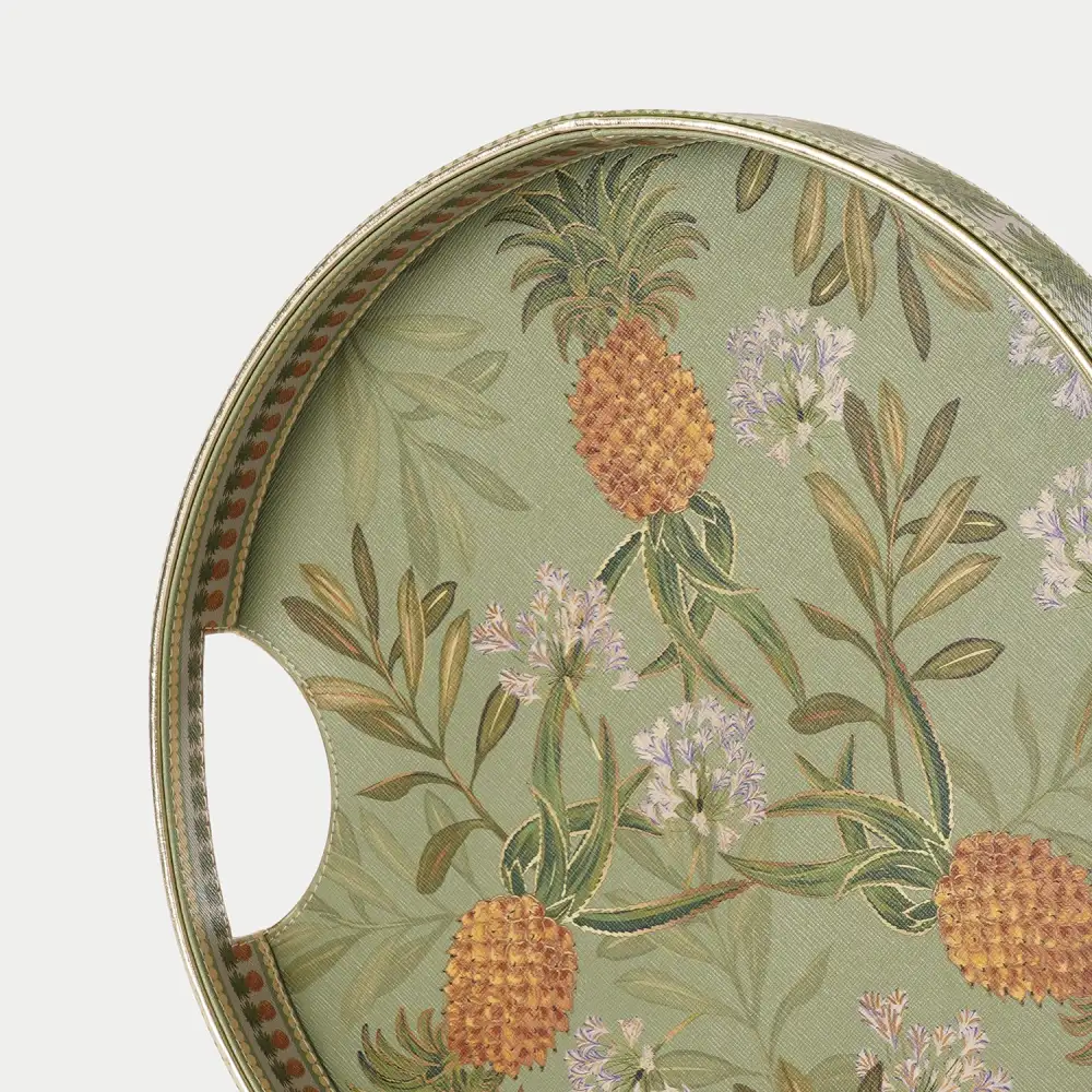 Green Round Faux Leather Tray