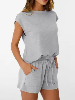 Tailored Drawstring Pocketed Top and Shorts Matching Set