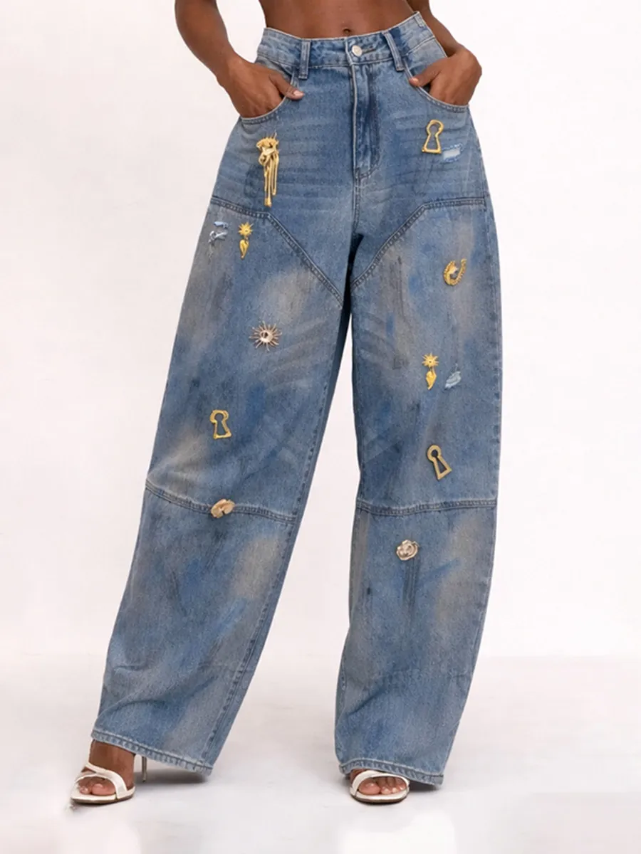 Esmeralda Irregular Metal Button Jeans