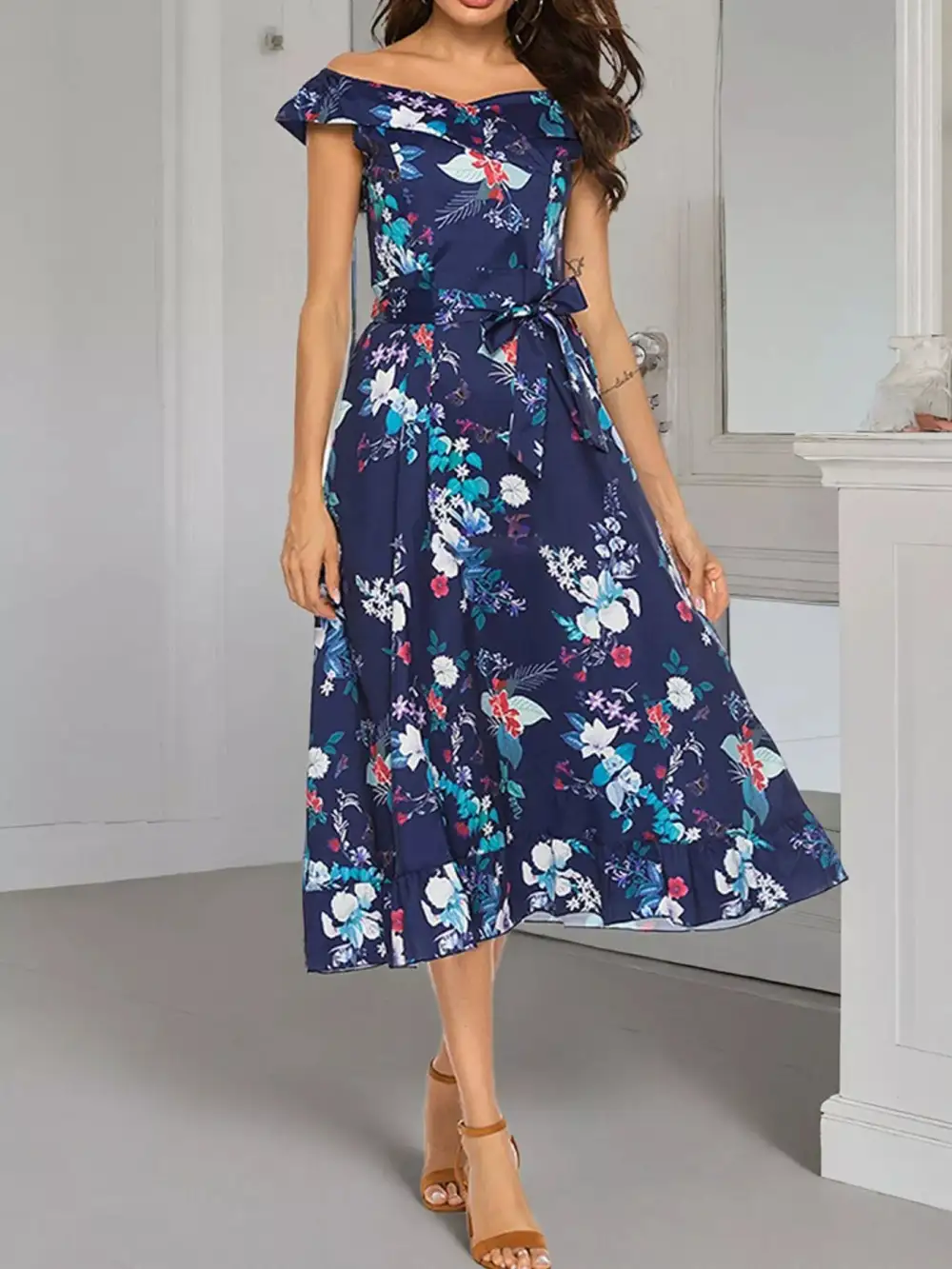 Shoulder Off Shoulder Midi Dress