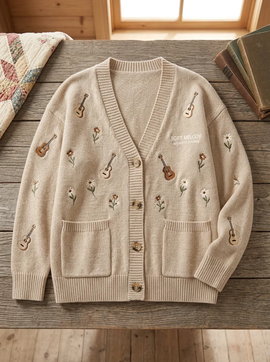 Vintage-Look Guitar Women's Country Music Casual Cardigan