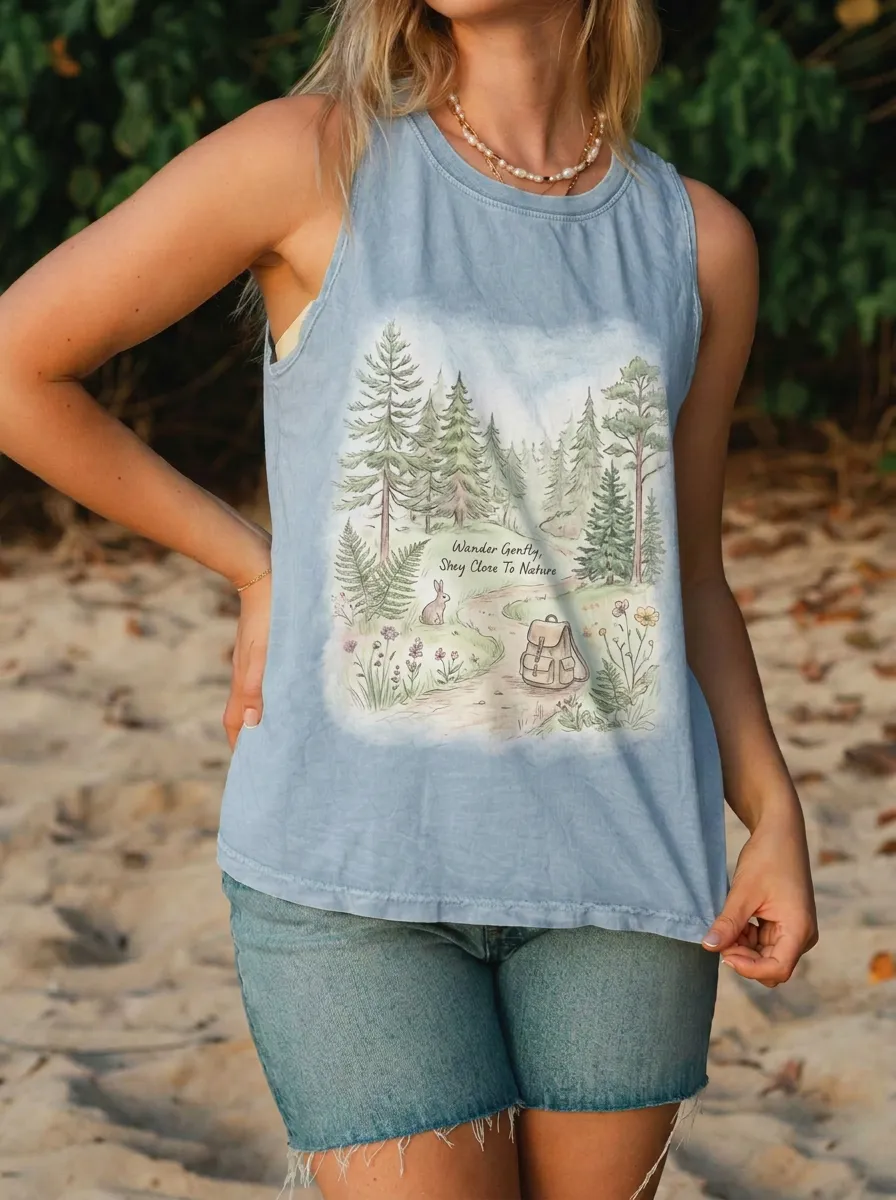 Women's Nature Lover Forest Rabbit Backpack Printed Tank Top