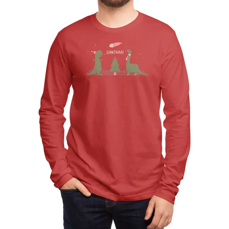 Men's Casual Festive Dinosaur Print Long-Sleeve Tee