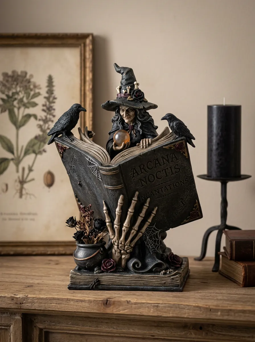 Halloween Gothic Witch Raven Skeleton Hand Tabletop Ornament