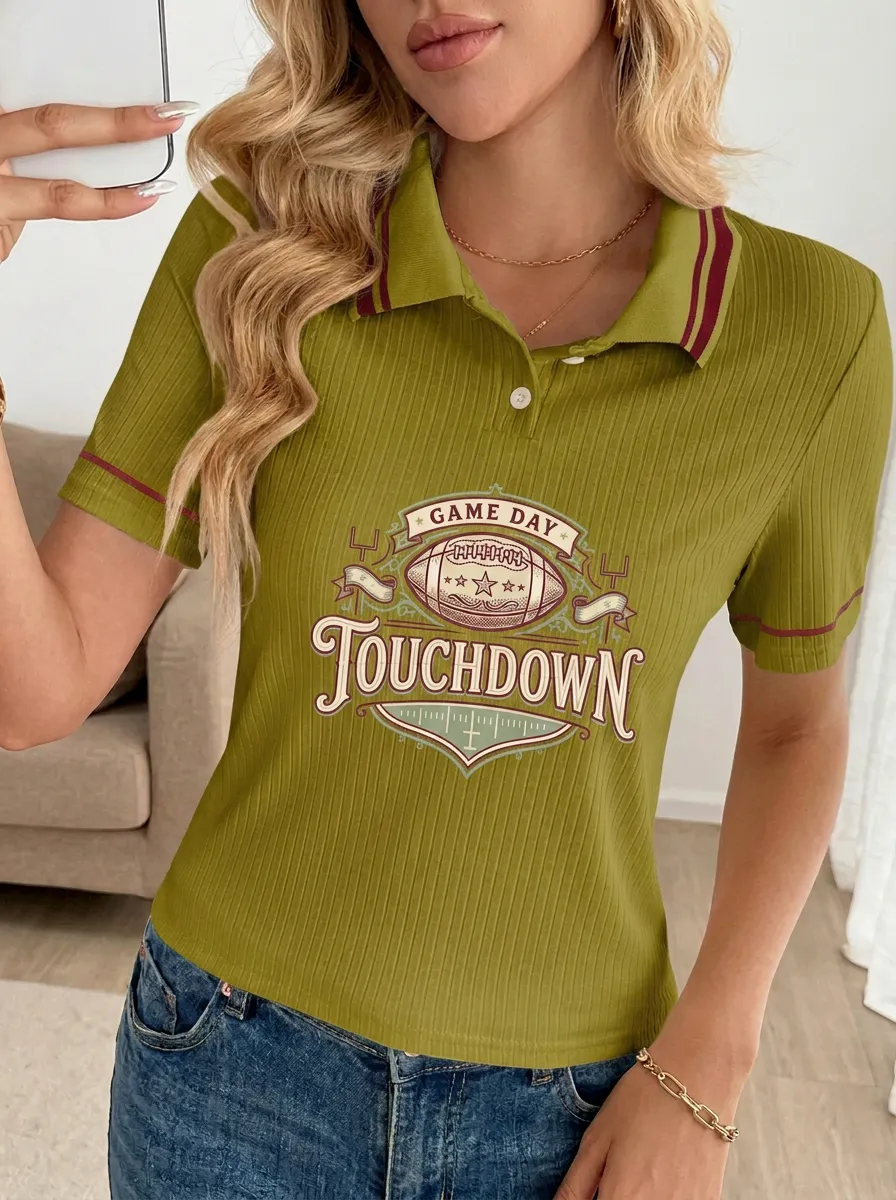 Sideline Football Fan Game Day Touchdown Graphic Polo Shirt