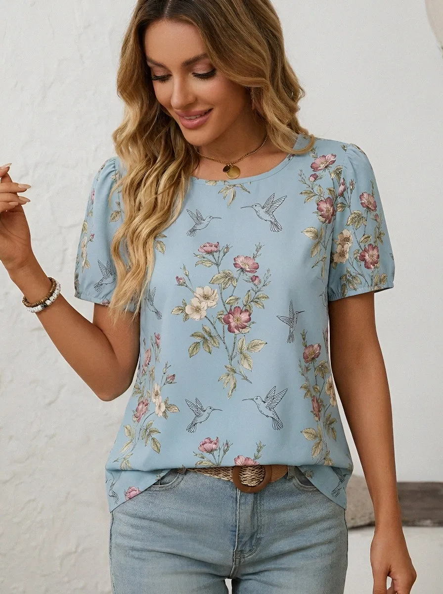 Floral Nature Women's Loose Printed T-Shirt