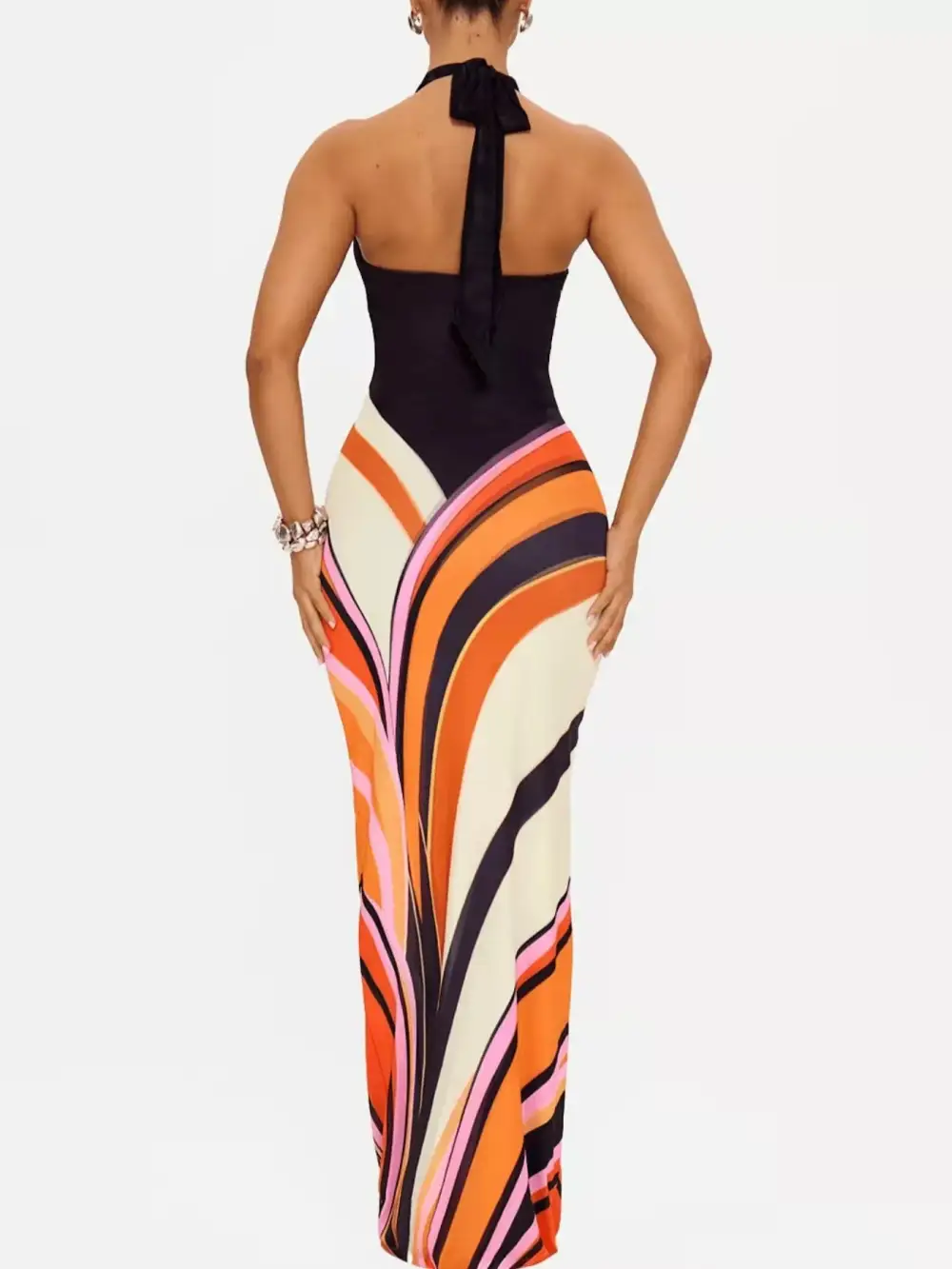 Halter Abstract-Print Maxi Dress