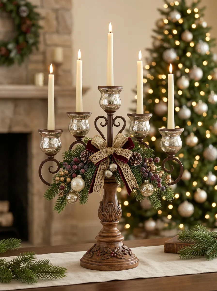 Pine Berry Bow Printed Candelabra