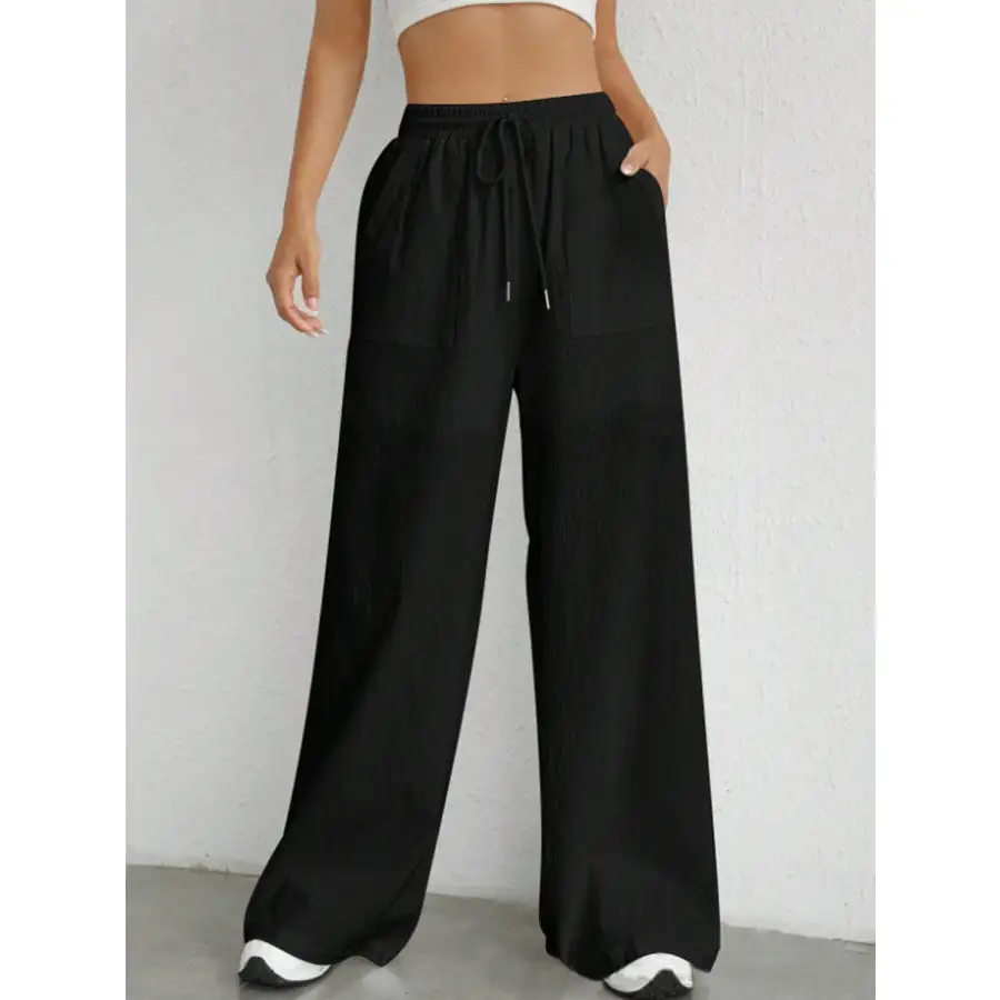 Relaxed Drawstring Wide Leg Pants