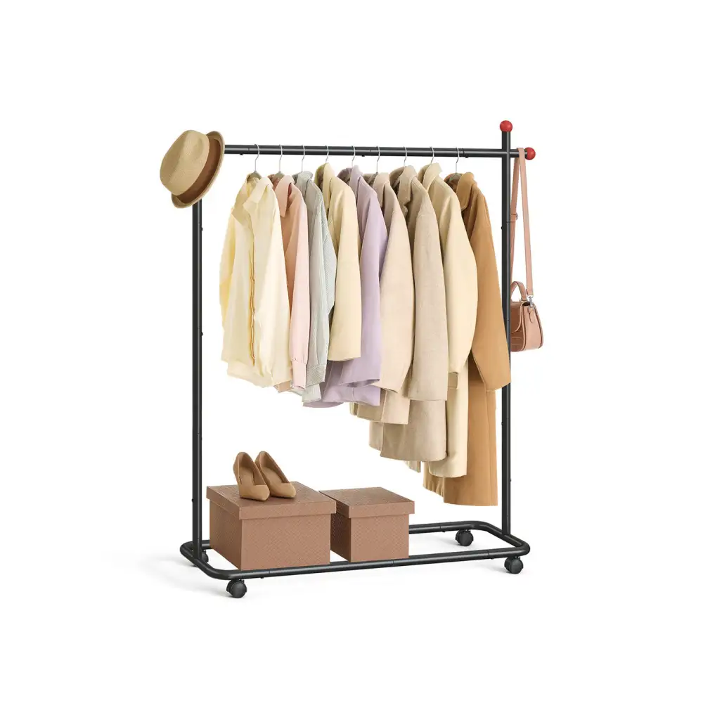 Rolling Single Rail Clothes Rack